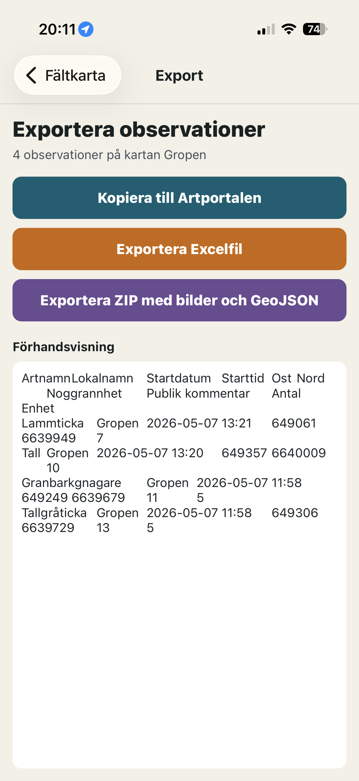 Skärmbild export